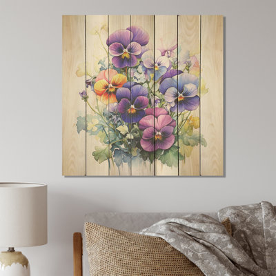 Mauve Pansy Poise II - Pensées sur bois