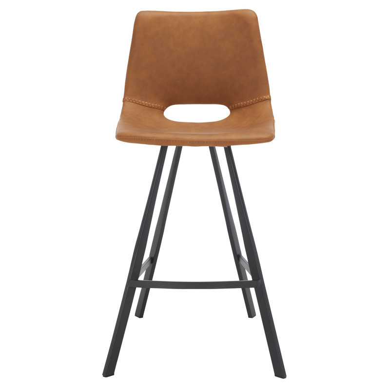 Upholstered Counter Stool with Metal Frame, Cognac