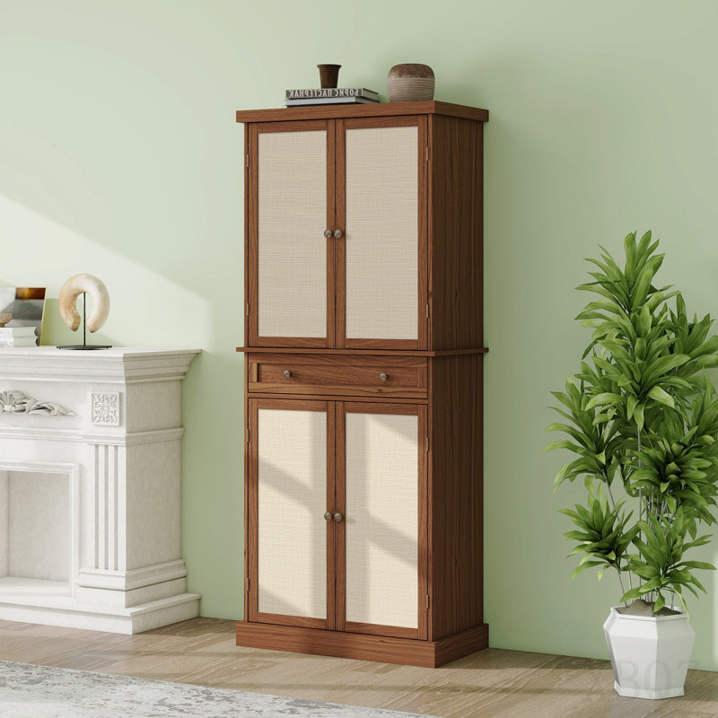 Armoire à 4 portes avec 1 tiroir, 4 tablettes intérieures réglables, armoire de rangement, Noyer