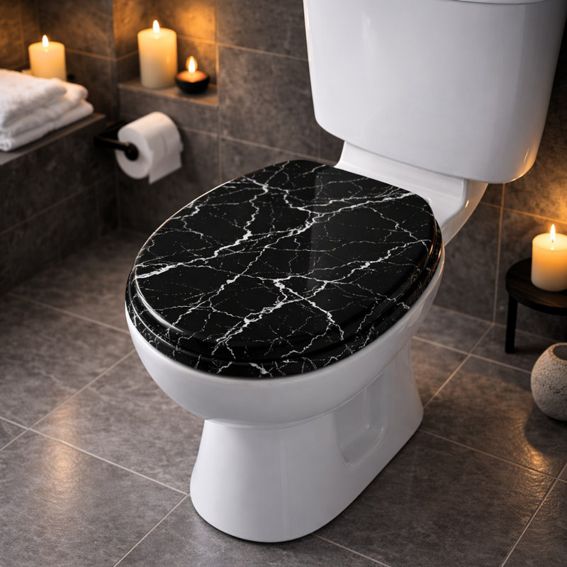 Marble Effect Toilet Seat Black