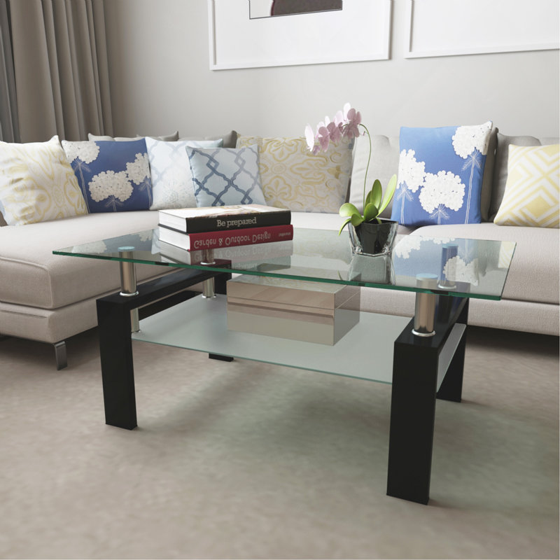 Table basse rectangulaire en verre noir