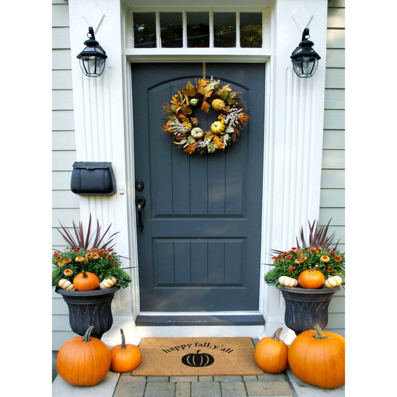 Tapis pour porte d'extérieur antidérapant 30 po x 18 po Haelf Happy Fall, Y'all