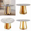 Table de salle à manger ronde de 47 po à motif de marbre gris, table de base en métal doré-690737191