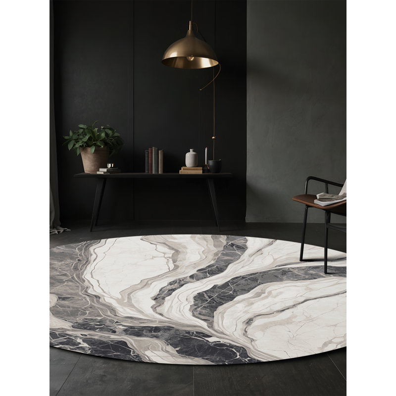 Machine Washable Gray Area Rug, Round 7'