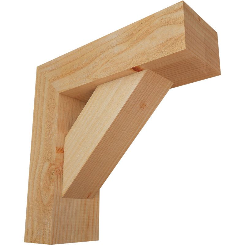 6"W x 18"D x 18"H Traditional Block Rough Sawn Bracket w/ Offset Brace, Douglas Fir, 18 x 18, 6"W Douglas Fir (Rough Sawn)