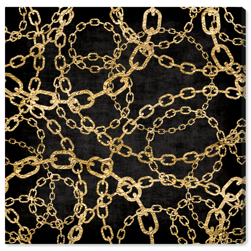 Gold Chains on Black Canvas Wall Art, 20" x 20"