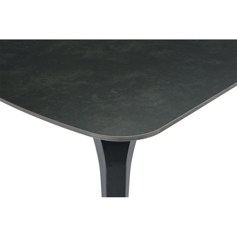 Table de salle à manger rectangulaire moderne, plateau de table en pierre frittée de qualité supérieure avec base en métal robuste, table de salle à manger résistante à la chaleur et aux égratignures