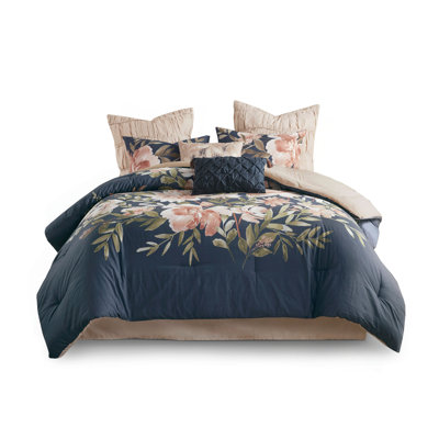 8 Piece Cotton Comforter Set Navy