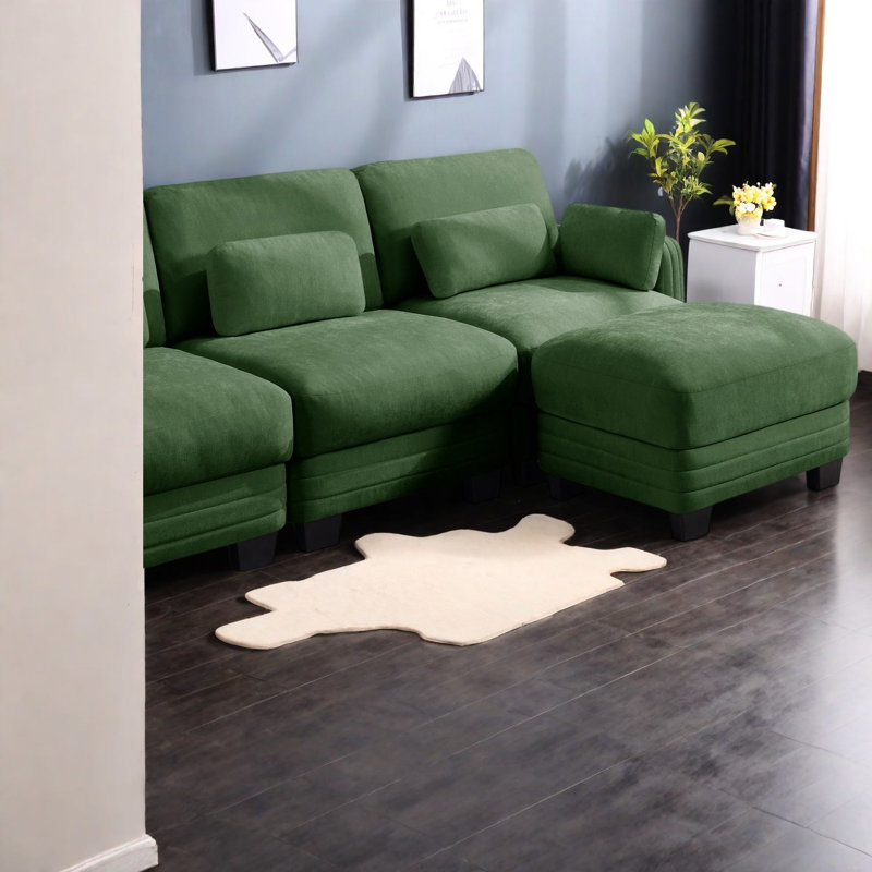 Canapés d'angle à compression, canapé moderne modulaire en chenille verte pour la maison