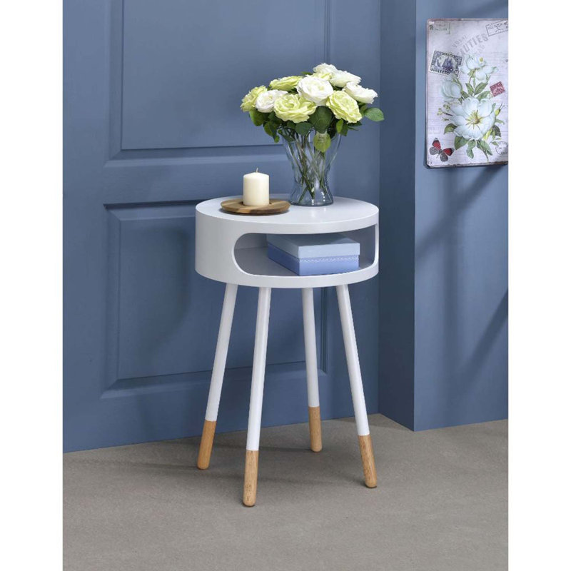 Table d'appoint ronde Sonria, finition blanche et naturelle