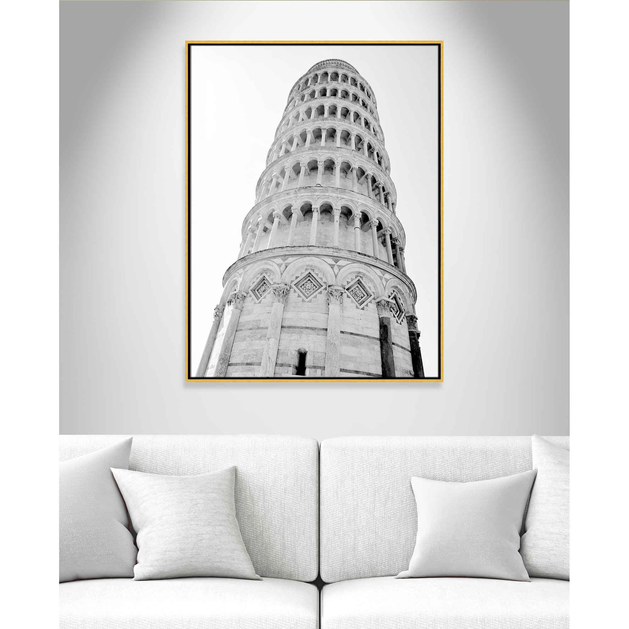 Iconic City Collection " Pisa " by Natalie Carpentieri, No, 41.5" H x 31.5" W x 2" D, Gold Floater Frame