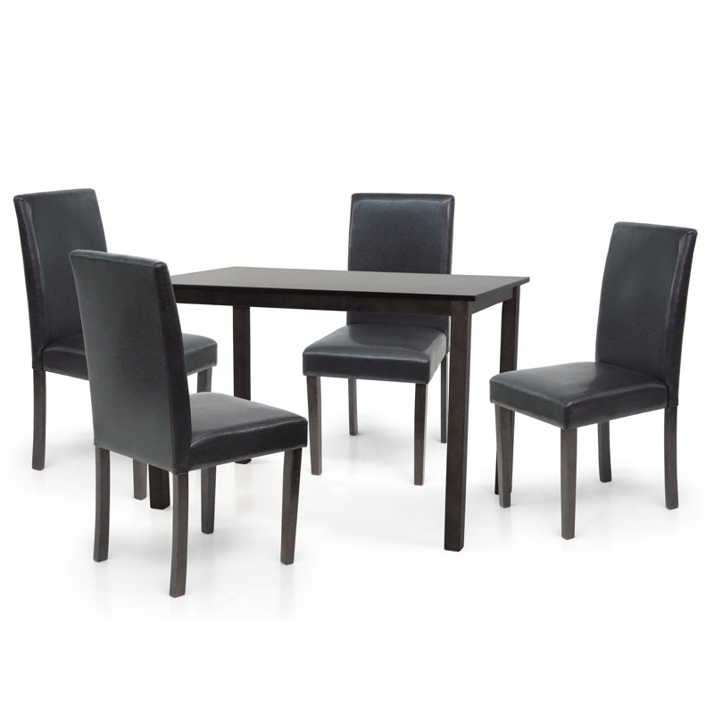 Ensemble de table de salle à manger 5 pièces, 4 chaises rembourrées en bois massif de style classique avec table de salle à manger rectangulaire