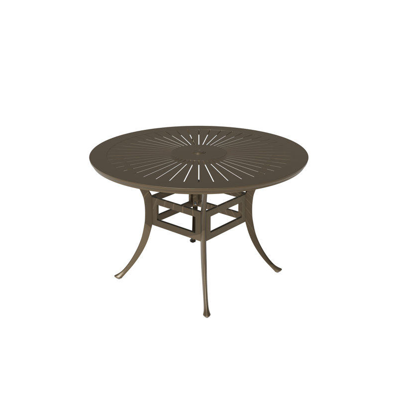 48" Powder Coated Cast Aluminum Outdoor Dining Table With Umbrella Hole