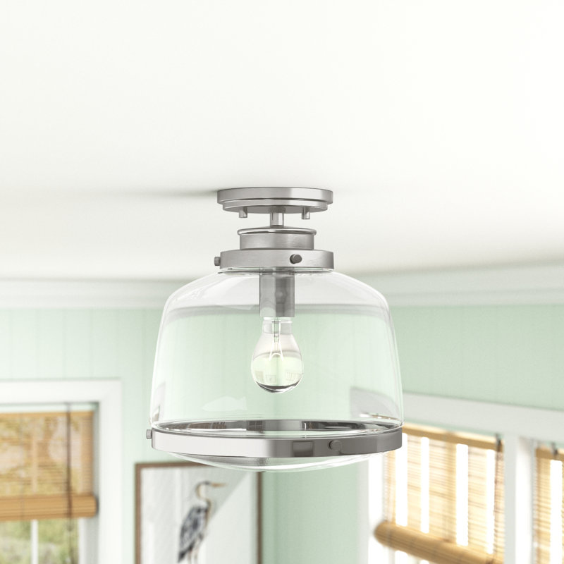 Lupe Glass Semi Flush Mount, Polished Nickel