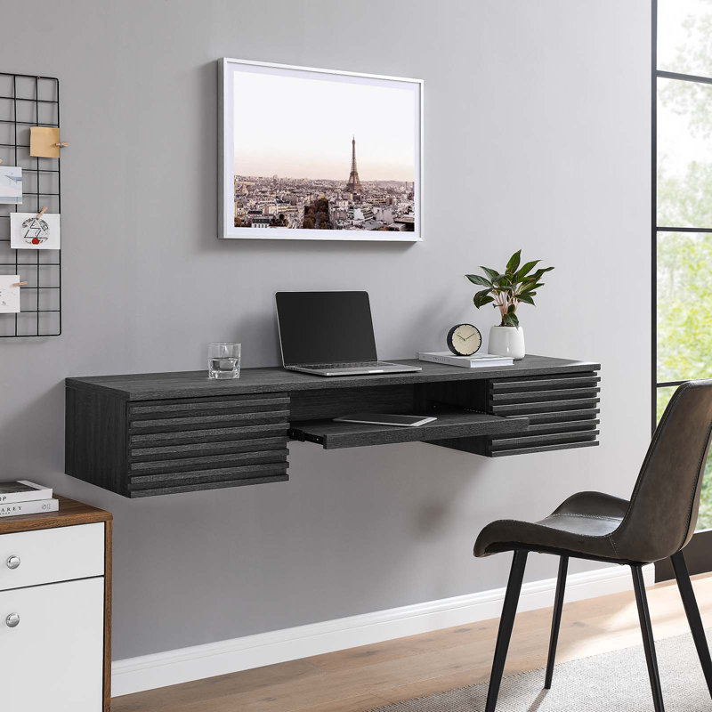Modway Render Wall Mount Wood Office Desk, Charcoal