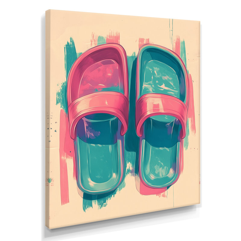 Jelly Sandals Summer - Nineties Nostalgia, toile encadrée, décoration murale, 44" H x 34" W, Toile tendue