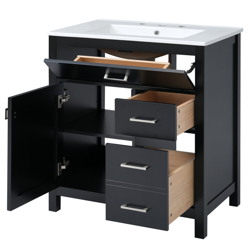 Base de meuble-lavabo simple 29,9 po seulement, Noir, Argent