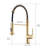 Contemporary Gold Kitchen Faucet With Pull Down Segment, Single Handle Lever, 360 Rotation, High Arch Spout, Ceramic Filler, Brass Commercial Unit,