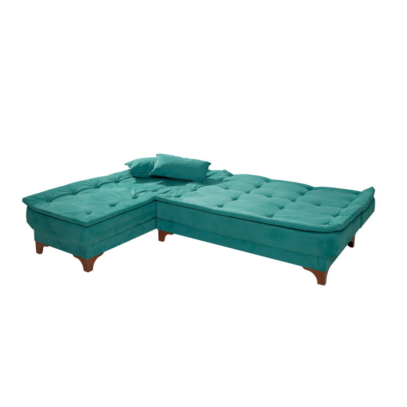 Corner Sofa-Bed, Green Polyester Blend