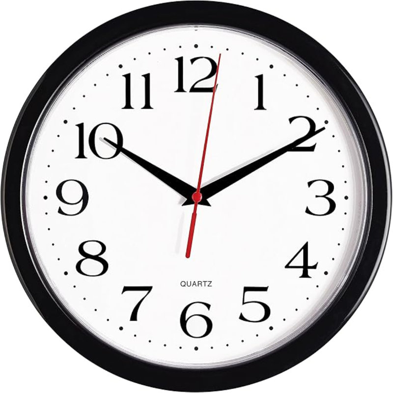 Bernhard Products Black Wall Clock Silent Non Ticking 10 Inch Quality Quartz Battery Operated Round Easy To Read Home/Office/Kitchen/Classroom/School Clock Sweep Movement