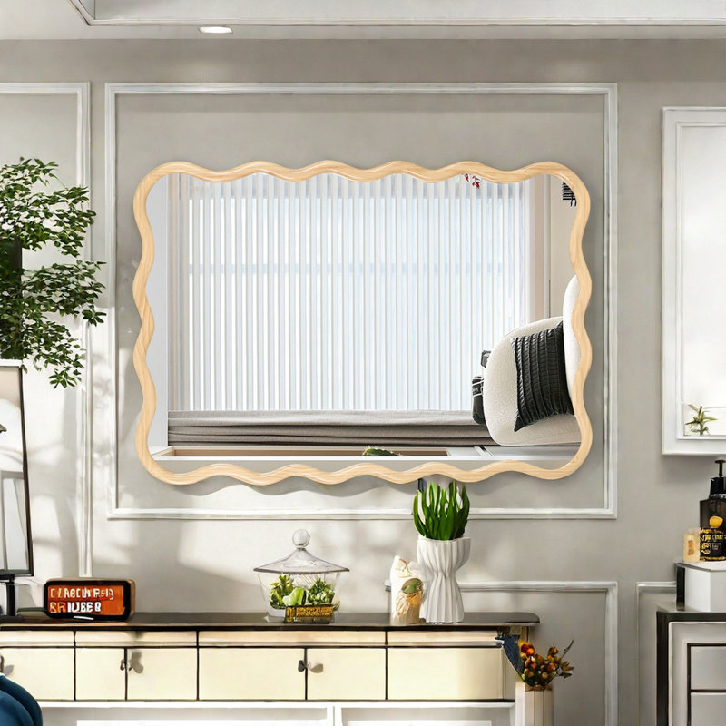 Miroir de meuble-lavabo en bois massif, 39.76" x 27.95", Natural, Circle