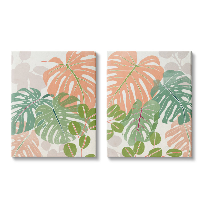 Feuilles de palmier tropicales tropicales vert orange, H 20 po x l 16 po, Toile tendue