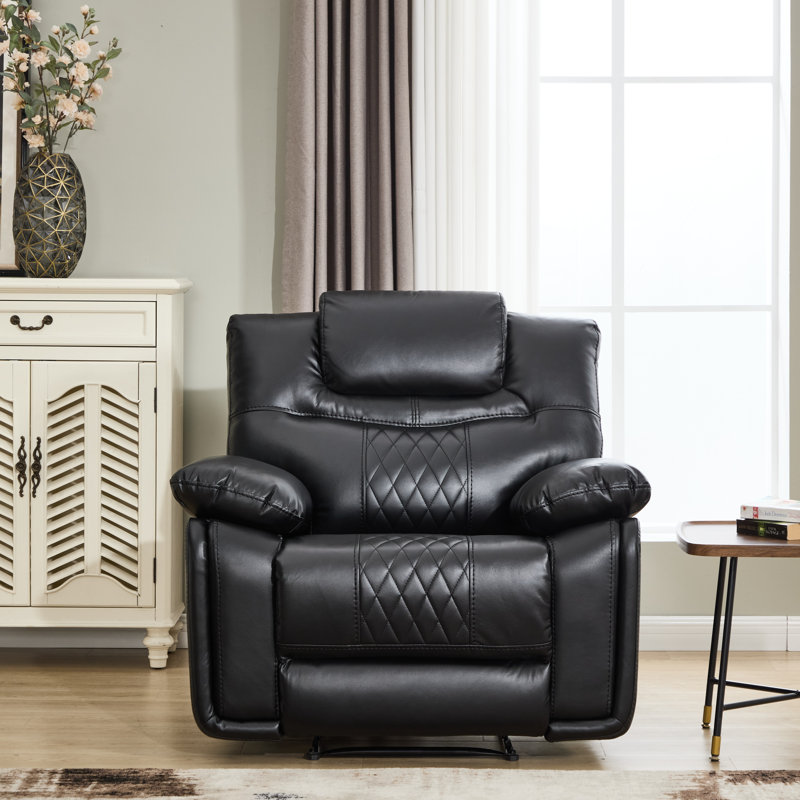 Fauteuil inclinable en cuir fleur 40,9 po Jepum, Marine