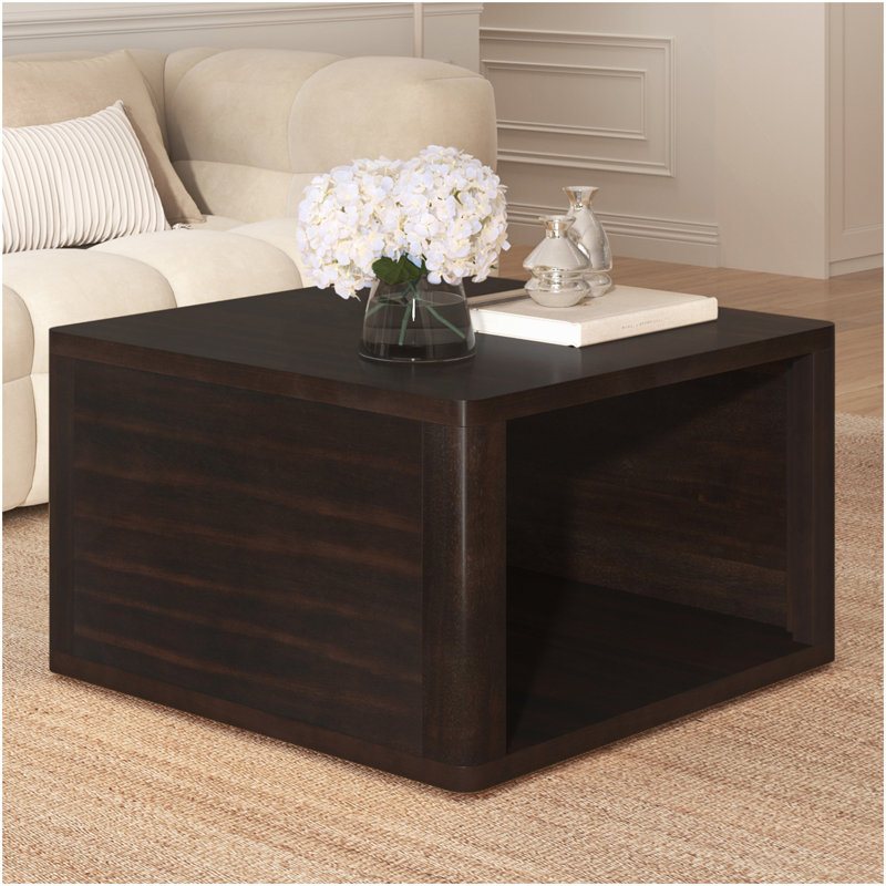 Table basse carrée pour le salon Table basse de style campagnard avec rangement, table centrale à 2 niveaux avec compartiment de rangement semi-ouvert de 30,8 po