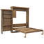 Grand lit escamotable en bois - Lit rabattable peu encombrant avec décor à persiennes et tablettes de rangement multifonction