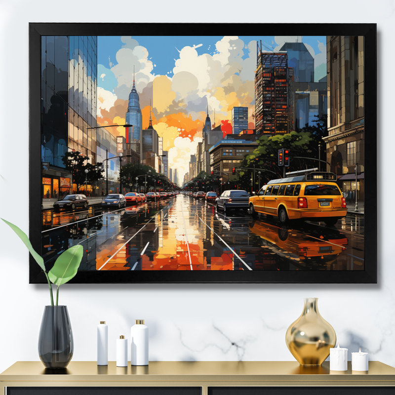 City Atlanta Popart II sur toile, H 24 po x l 32 po x P 1 po, Cadre simple noir