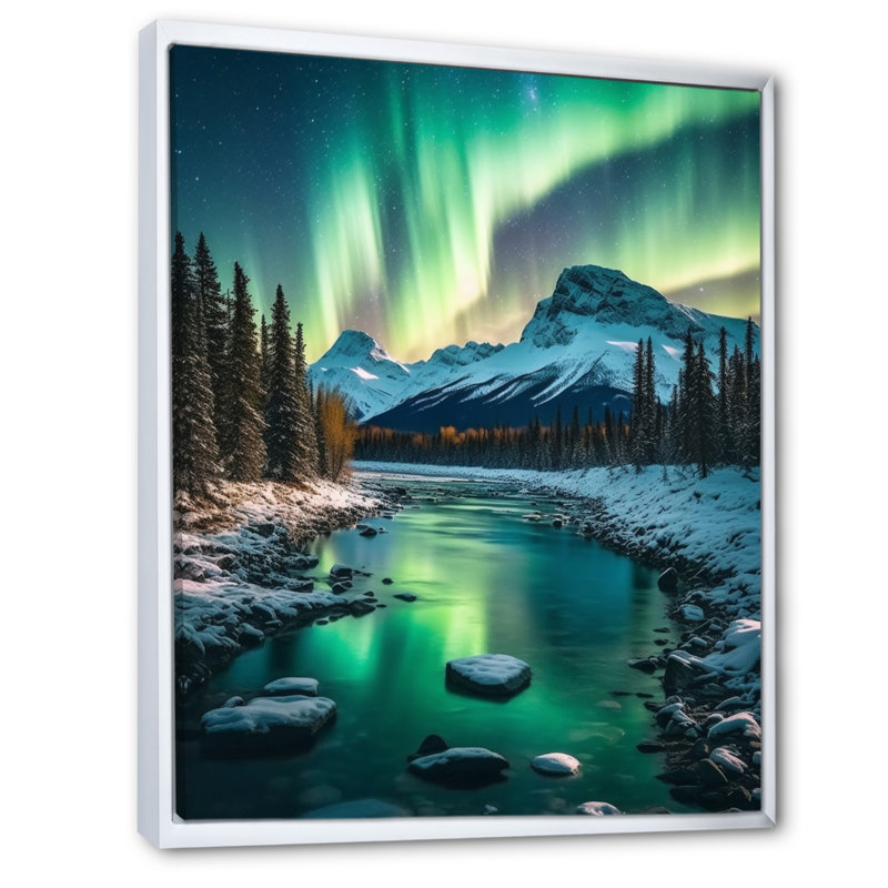 Yukon Northern Lights Beauty V - salon d'art mural canadien, H 32 po x l 24 po x P 1 po, Cadre flottant blanc