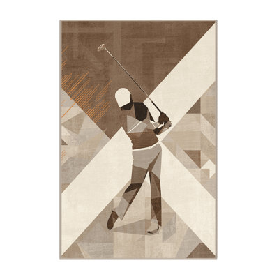 Machine Washable Bracondale Golf Driving Shot Modern Geometric Rug in Brown – Beige Binding