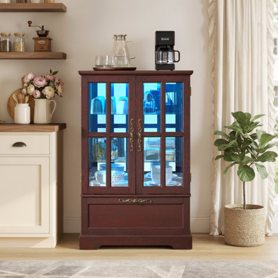 Vitrine avec bande lumineuse RVB en couleur et tiroir rabattable, bibliothèque de rangement autoportante pour la salle à manger, le salon, la chambre à coucher et le vestibule