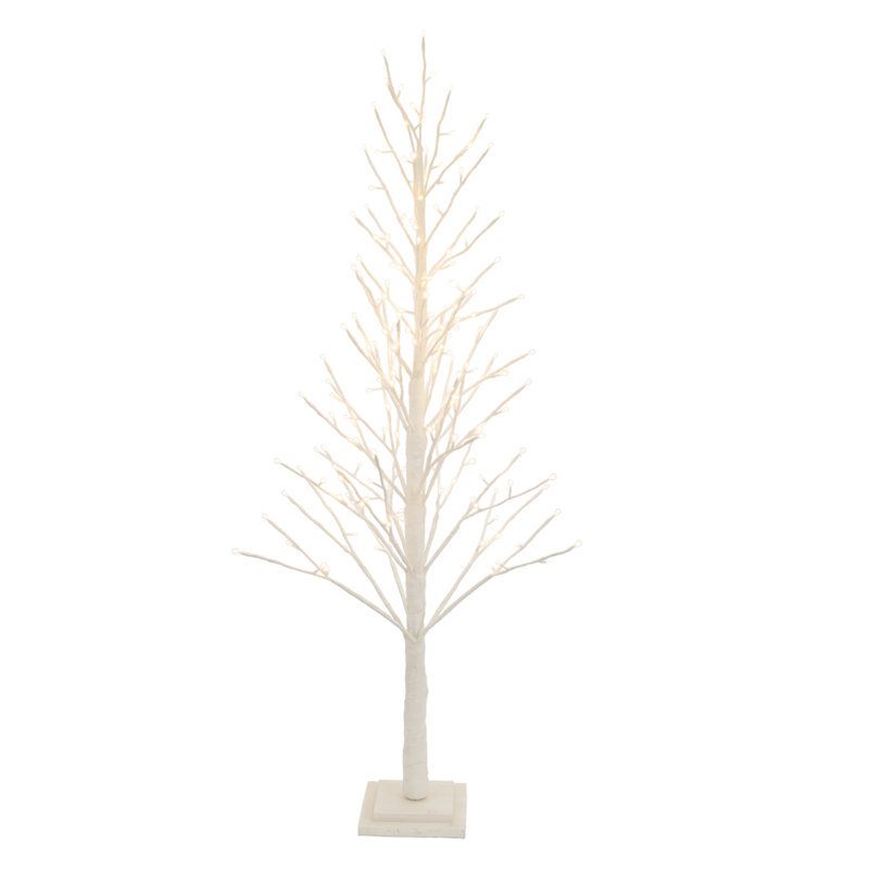 LED Glittered Twig Tree, White, 48" H x 24" W x 24" D