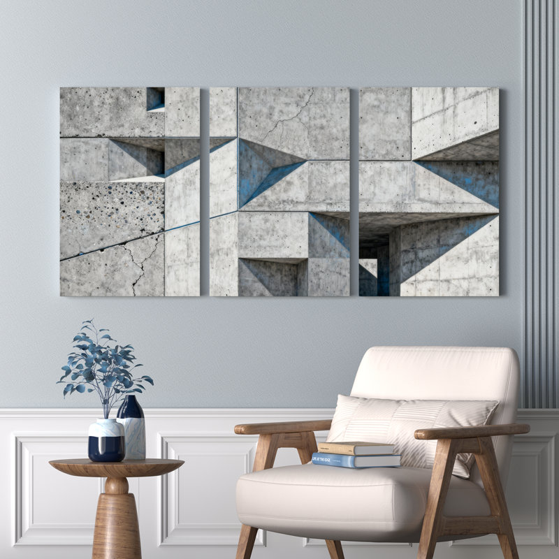 Béton, architecture géométrique sur toile, ensemble de 3 reproductions d'art sur toile, H 18 po x l 36 po
