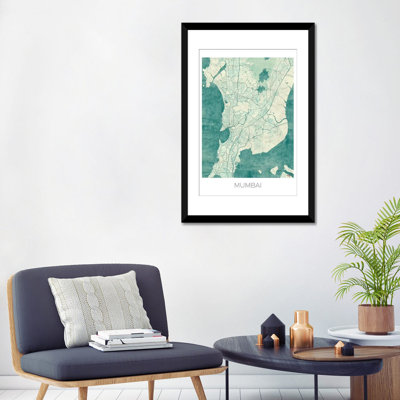 " Mumbai Vintage Blue Watercolor Urban Blueprint Map " by Hubert Roguski