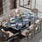 79" Luxury Blue Faux Marble Modern Rectangular Dining Table for 6,Stainless Steel Base