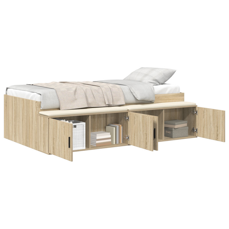 Vidaxl Storage Bed Frame, Sonoma Oak, European Single (90 x 200 cm)