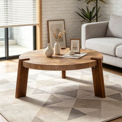 Table basse 36,61 "en bois massif et panneau de fibres à densité moyenne rustique avec pieds fuselés