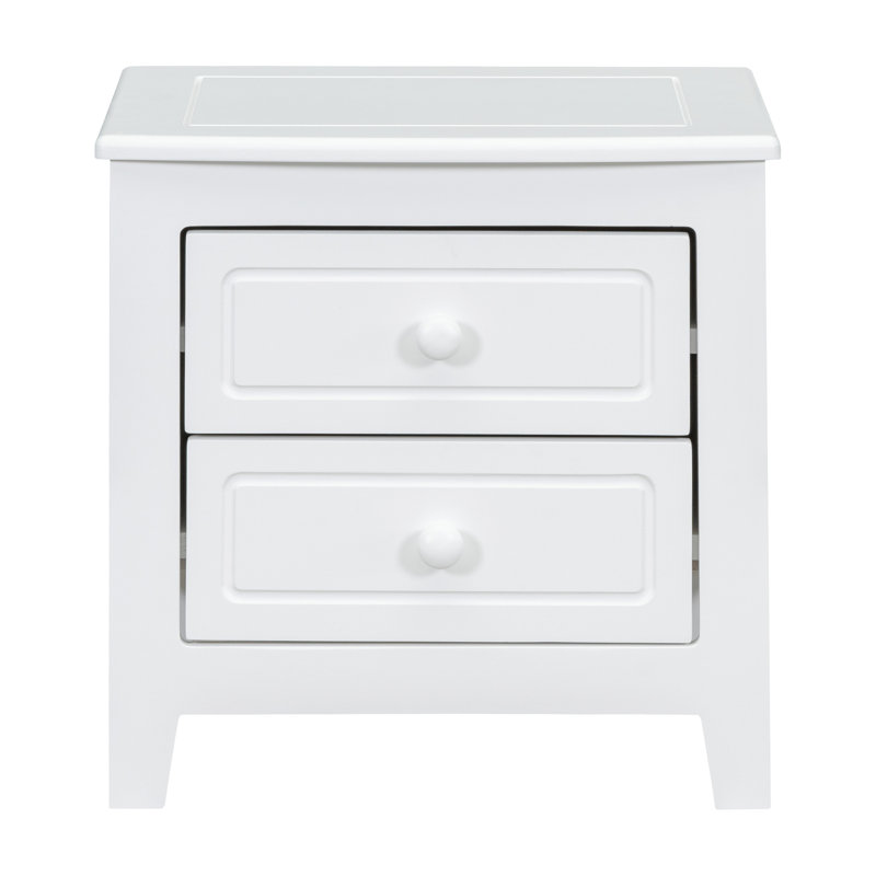 Table de chevet à 2 tiroirs pour chambre à coucher, table de chevet rétro Mid-Century avec design classique, blanc