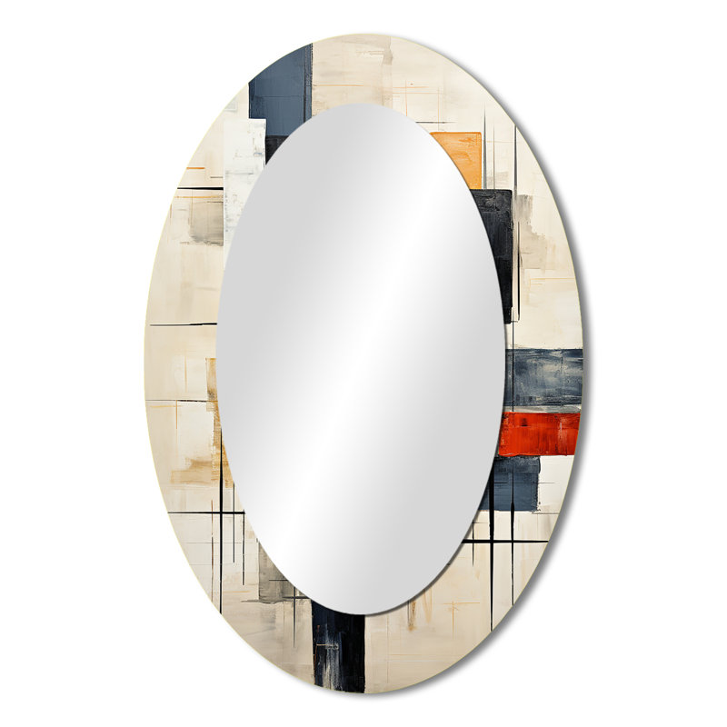 Ivoire Illusions abstraites - miroir mural ovale moderne blanc, 36 po x 24 po