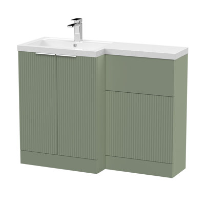 Hudson Reed Fluted Satin Grey 1100mm x 390mm Left Hand Combination Unit With Polymarble Basin