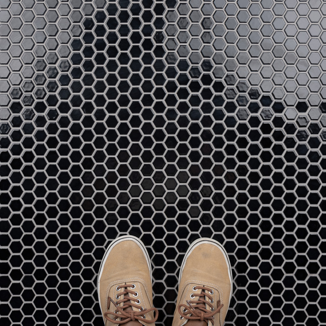 Metro 1" Hex Glossy Black 10-1/4 in. x 11-7/8 in. Porcelain Mosaic Floor and Wall Tile Merola Tile