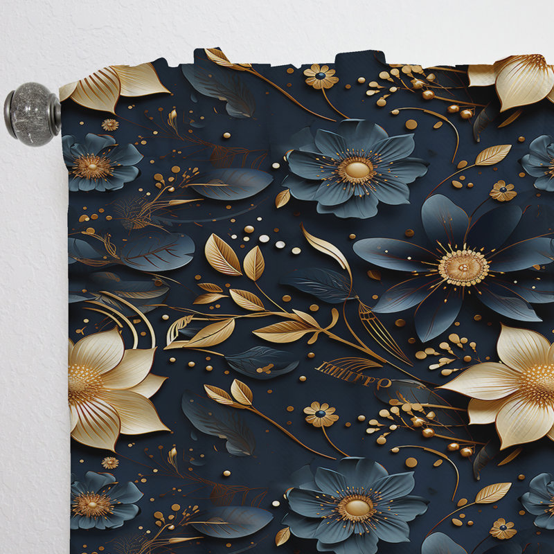 Midnight Blue Charm Gold And Black - Glam Curtain - Velvet Room Darkening - 1 Panel, 52" W x 84" L