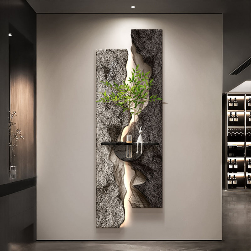 Art mural luxueux à DEL en grès 3D - Décoration de hall d'entrée hydroponique, H 70,87 po x l 23,62 po x P 1,57 po