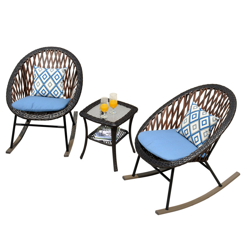 Chaise berçante d'extérieur avec coussins Baum, Bleu denim