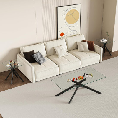 3-Piece Tempered Glass Living Room Table Set with 47.2" Coffee Table, Black