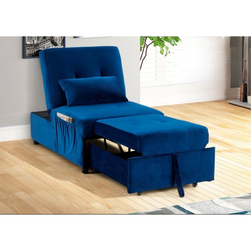 Méridienne ajustable en velours bleu marine avec coussin, pour le salon principal, profondeur de 72 pouces, poids de 77 lb, velours facile à assembler avec fonction, avec bois franc d'ingénierie