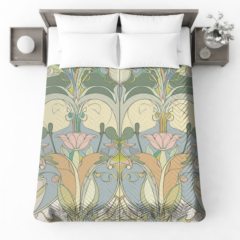 Couvre-lit matelassé Art Nouveau, Très grand lit