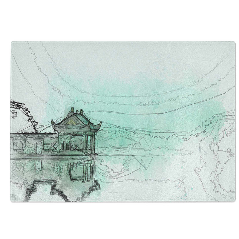 Tempered Glass Reflections of Lake Lushan in China Chopping Board, 28.5 cm W x 20 cm L